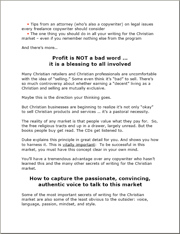 Sales Letter - Writing for Christian Market Page 9