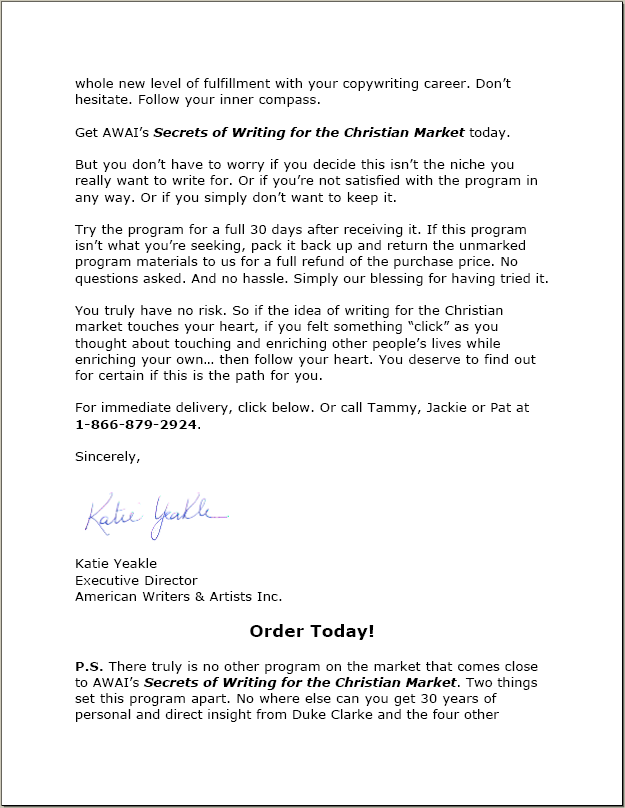 Sales Letter - Writing for Christian Market Page 17