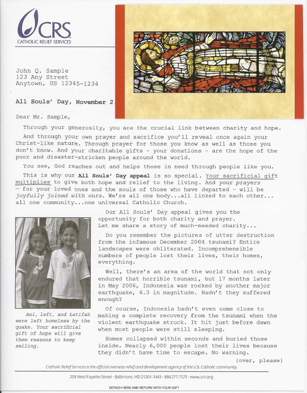 Appeal Letter - Catholic Relief Services Page 1