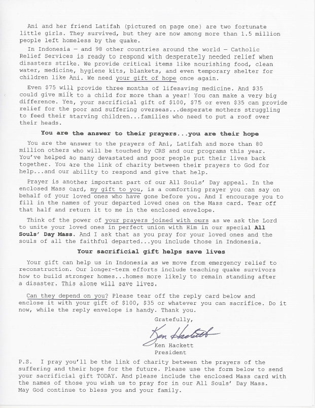 Appeal Letter - Catholic Relief Services Page 2
