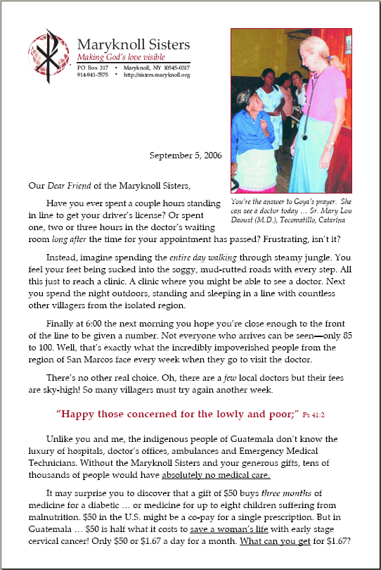 Appeal Letter - Maryknoll Sisters Page 1