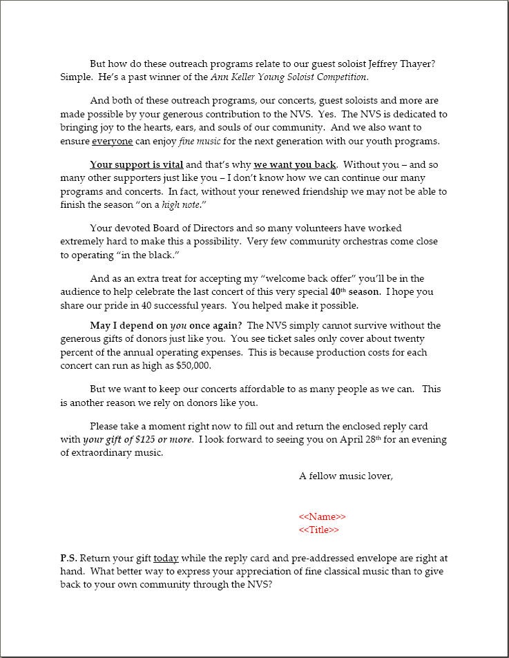 Lapsed Donor Letter - Nittany Valley Symphony Page 2