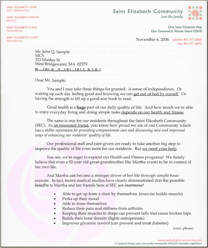 Special Appeal Letter - St. Elizabeth Community Page 1